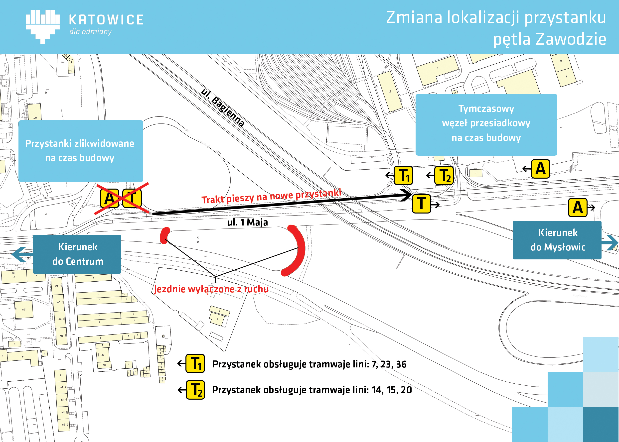 Zawodzie_Mapa_Www Zdjęcie: Budowa Cp Zawodzie – Zmiany W Organizacji Ruchu - Tramwaje Śląskie S.a.