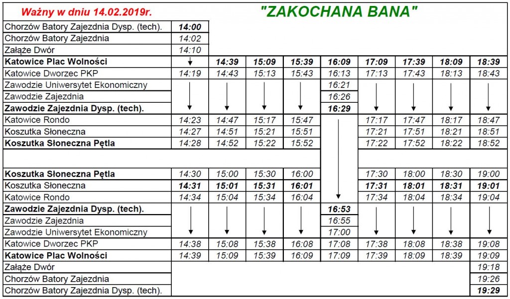 Rozkład Jazdy Zakochana Bana 14.02.2019 V2 Zdjęcie: Spędź Walentynki W „Zakochanej Banie” - Tramwaje Śląskie S.a.