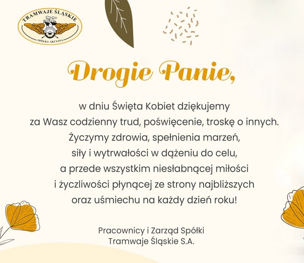 Zdjęcie: Najlepsze Życzenia W Dniu Kobiet - Tramwaje Śląskie S.a.
