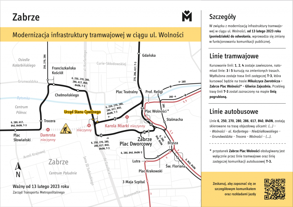 Zabrze - Modernizacja Torowiska - Ul. Wolności Zdjęcie: Start Prac W Zabrzu – Wstrzymany Ruch Tramwajów - Tramwaje Śląskie S.a.
