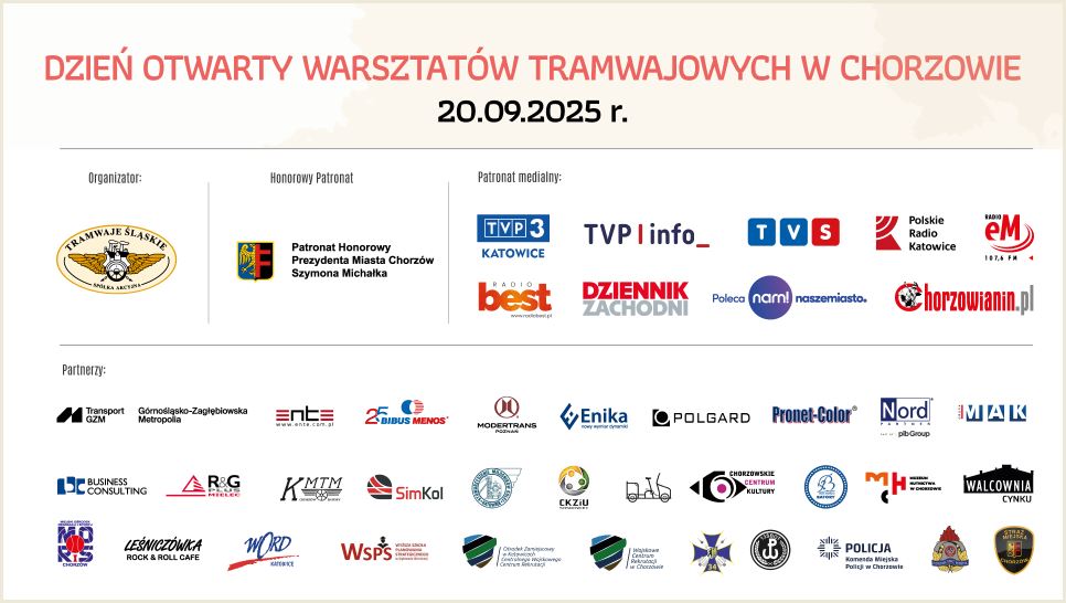 Partnerzy Zdjęcie: 95 Lecie Warsztatów Tramwajowych W Chorzowie Batorym - Dzień Otwarty, 20.09.2025 - Tramwaje Śląskie S.a.